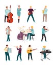 Musicians and singers vector characters set isolated on white background