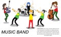 Musicians ska reggae group ,Play guitar,Singer, guitarist, drummer, solo guitarist, bassist, trumpetist. Ska band.Vector illustrat