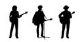 Musicians standing playing guitars silhouettes set 1