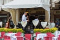 Musicians on the terrace of the world famous Grancafe Quadri in Royalty Free Stock Photo