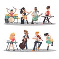 Musicians with their musical instruments set. Color vector illustrations Royalty Free Stock Photo