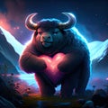 Musk Ox hugging heart The bull is holding a heart in his hands. Valentine\'s Day. AI generated animal ai