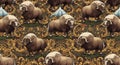 Musk Oxen Pattern on Ornate Background Royalty Free Stock Photo