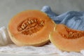 Muskmelon sliced into halves