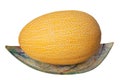 The muskmelon on the glass plate on white background Royalty Free Stock Photo