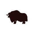 Muskox black silhouette, powerful arctic animal symbol, Northern horned large ungulate mammal, vector wild tundra animal