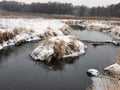 Muskrat Family Lodge in a Creek: Snow covered muskrat lodge in the midst of a creek on a cold winter day