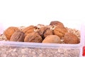 Musli and walnuts in the box Royalty Free Stock Photo