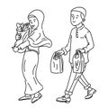 Muslim Adult couple make shopping, simple illustration