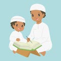 Muslim African American Boy Reading Quran Vector Royalty Free Stock Photo