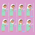 Muslim African American Girl Perform Ablution Steps Vector Collection