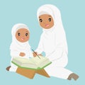 Muslim African American Girl Reading Quran Vector