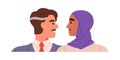 Muslim Arab couple in love. Islamic Arabic man and woman in hijab looking at each other. Happy romantic partners, wife Royalty Free Stock Photo