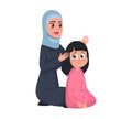 Muslim arab girl and mother brushing hair