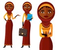 Muslim arab iran business woman set flat vector cartoon illustration isolated