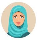 Muslim arab woman in colored hijab. Arabian portrait. Vector Ill