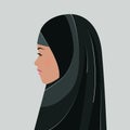 Muslim arab woman in national dress. Portrait of young girl in hijab. Abstract character, icon, avatar, silhouette, side view.