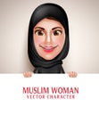 Muslim arab woman vector character holding blank white board Royalty Free Stock Photo