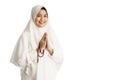 Muslim beautiful greeting to camera isolated