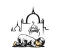 Muslim Boy Praying Namaz, Islamic Prayer - Hand Drawn Sketch