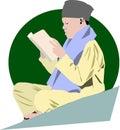 Muslim boy reading holy Quran for Ramadan activity vector illustration design