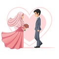 Muslim Bride and Groom Looking at Each Other Cartoon Character Design Vector Illustration Royalty Free Stock Photo