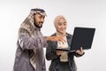 muslim business partner discussing and meeting using laptop pc Royalty Free Stock Photo