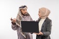 muslim business partner discussing and meeting using laptop pc Royalty Free Stock Photo