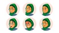 Muslim Business Woman Avatar Vector. Woman Face, Emotions Set. Hijab. Muslim Female Creative Placeholder. Modern Girl