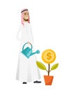 Muslim businessman watering money flower.