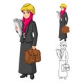 Muslim Businesswoman Architect Wearing Pink Veil or Scarf with Holding Briefcase