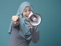 Muslim Businesswoman With Megaphone Pointing Forward, Join Us Concept Royalty Free Stock Photo