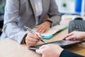 Muslim businesswoman using a tablet. Royalty Free Stock Photo