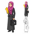 Muslim Businesswoman Wearing Fuchsia Veil or Scarf with Holding Briefcase