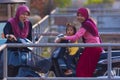 Muslim Cambodian women on motorbikes at SIEM REAP city district