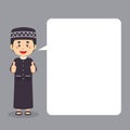 Muslim Character Making Thumb Up with Speech Bubbles