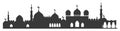 Muslim cityscape black monochrome background vector flat illustration. Arabic Islam city
