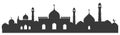 Muslim cityscape black monochrome silhouette background vector illustration. Islamic city skyline Royalty Free Stock Photo