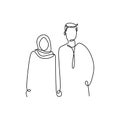 Muslim couple continuous line drawing of a man and girl romantic design minimalism style