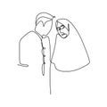 Muslim couple continuous line drawing of a man and girl romantic design minimalism style Royalty Free Stock Photo