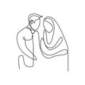 Muslim couple continuous line drawing of a man and girl romantic design minimalism style Royalty Free Stock Photo