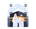 Muslim couple is doing Islamic hajj pilgrimage vector illustration