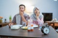 muslim couple having breakfast or sahur in morning