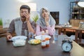 muslim couple having breakfast or sahur in morning