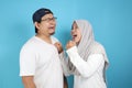 Muslim Couple Having Conflict, Husband Afraid to His Wife Concept Royalty Free Stock Photo