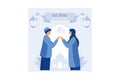 Muslim couple illustration for Eid Mubarak greetings, Royalty Free Stock Photo
