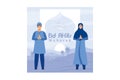 Muslim couple illustration for Eid Mubarak greetings, Royalty Free Stock Photo