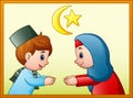 Muslim couple kid will do handshake to apologize for each other