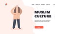 Muslim Culture Landing Page Template. Senior Muslim Male Character Wear Traditional Dress. Arab Man in National Clothes