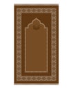 Muslim dark brown prayer rug with decorative elements. Islamic textile